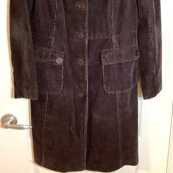Jacob Women's Dark Brown Corduroy Coat With High Neck Lined Y2K Pockets - Picture 4 of 13